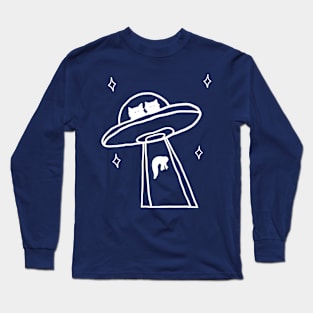 cat alien abduction line art Long Sleeve T-Shirt